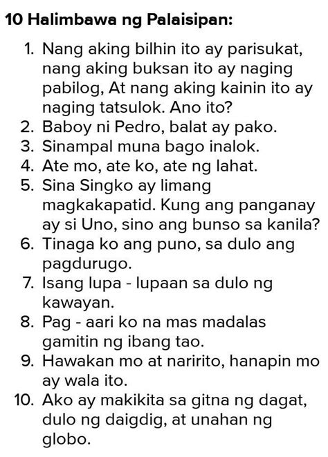 mga palaisipan na may sagot.